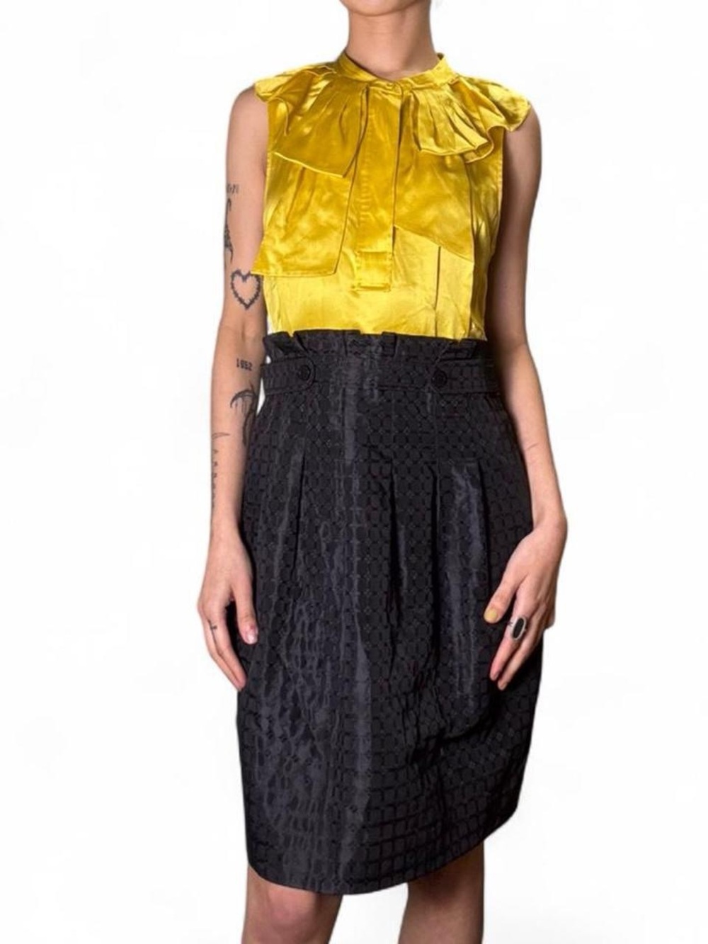 Yellow & Black Silk Blend Dress by BCBGMAXAZRIA